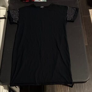 Express Black Midi Dress with Polka Dot Sleeves